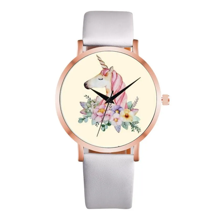 Fashion Cute Unicorn Animal Watch Women Girl Leather Strap