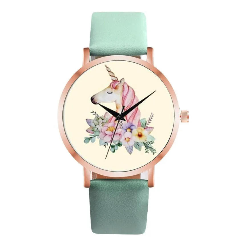 Fashion Cute Unicorn Animal Watch Women Girl Leather Strap