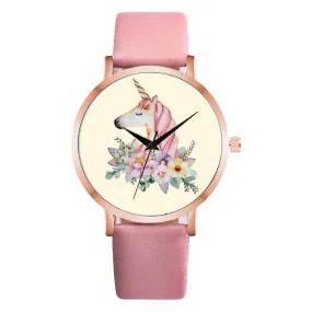 Fashion Cute Unicorn Animal Watch Women Girl Leather Strap