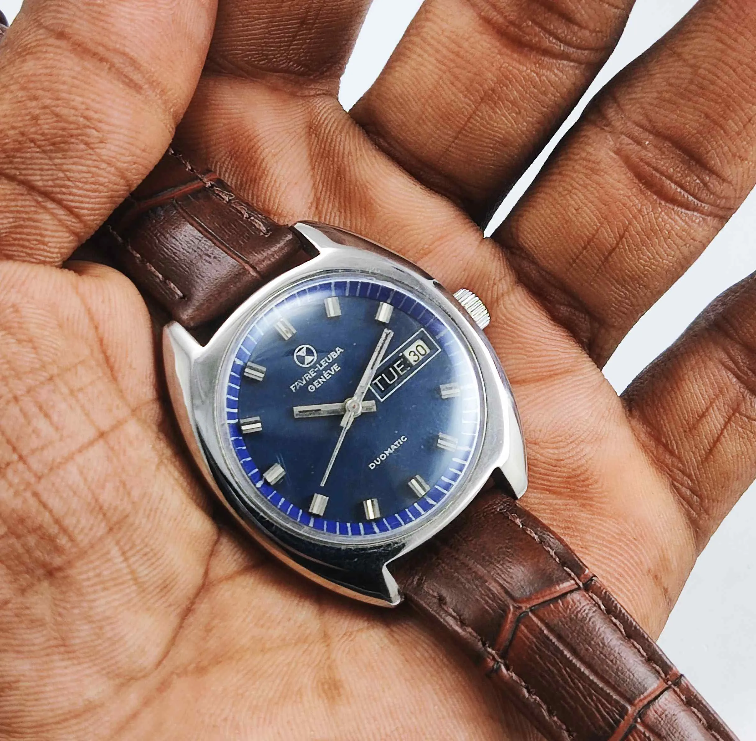 Favre Leuba Geneve Duomatic-909 Charcoal Navy Blue Dial 17 Jewels Men's Watch