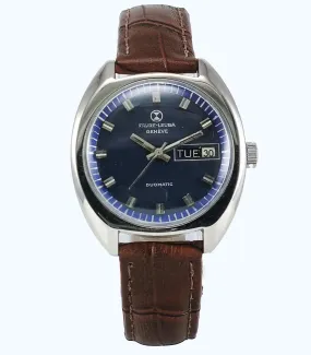 Favre Leuba Geneve Duomatic-909 Charcoal Navy Blue Dial 17 Jewels Men's Watch