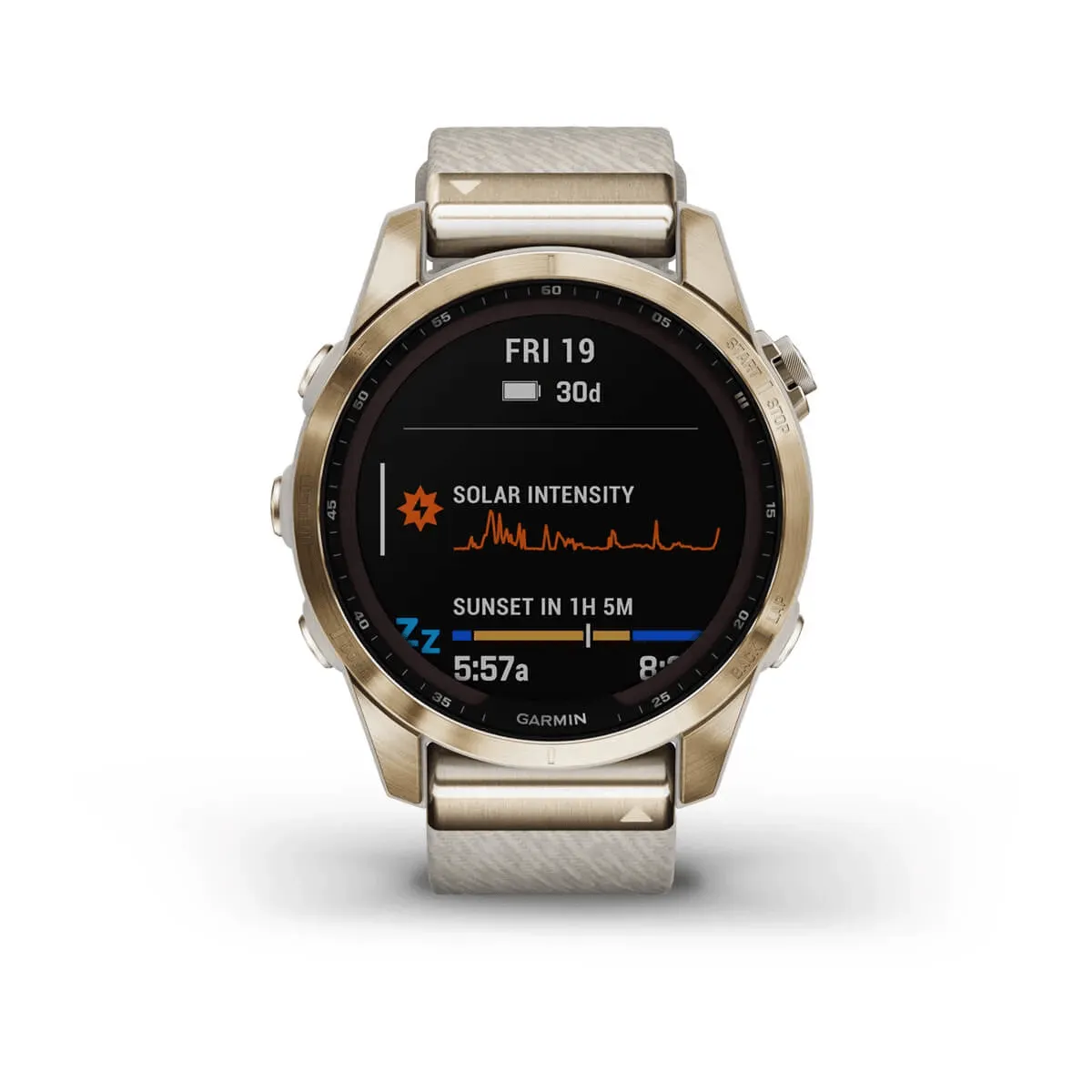 fēnix® 7S – Sapphire Solar Edition - Cream Gold Titanium with Cream Heathered Nylon Band - 010-02539-40