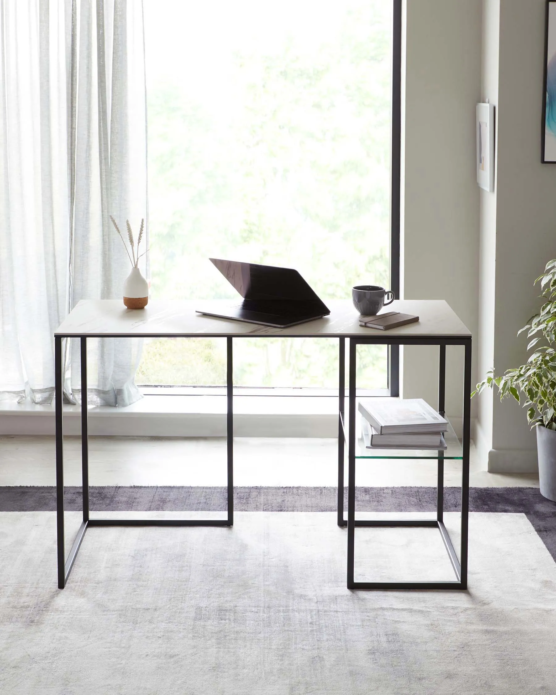 Georgia White Marbled Ceramic Desk