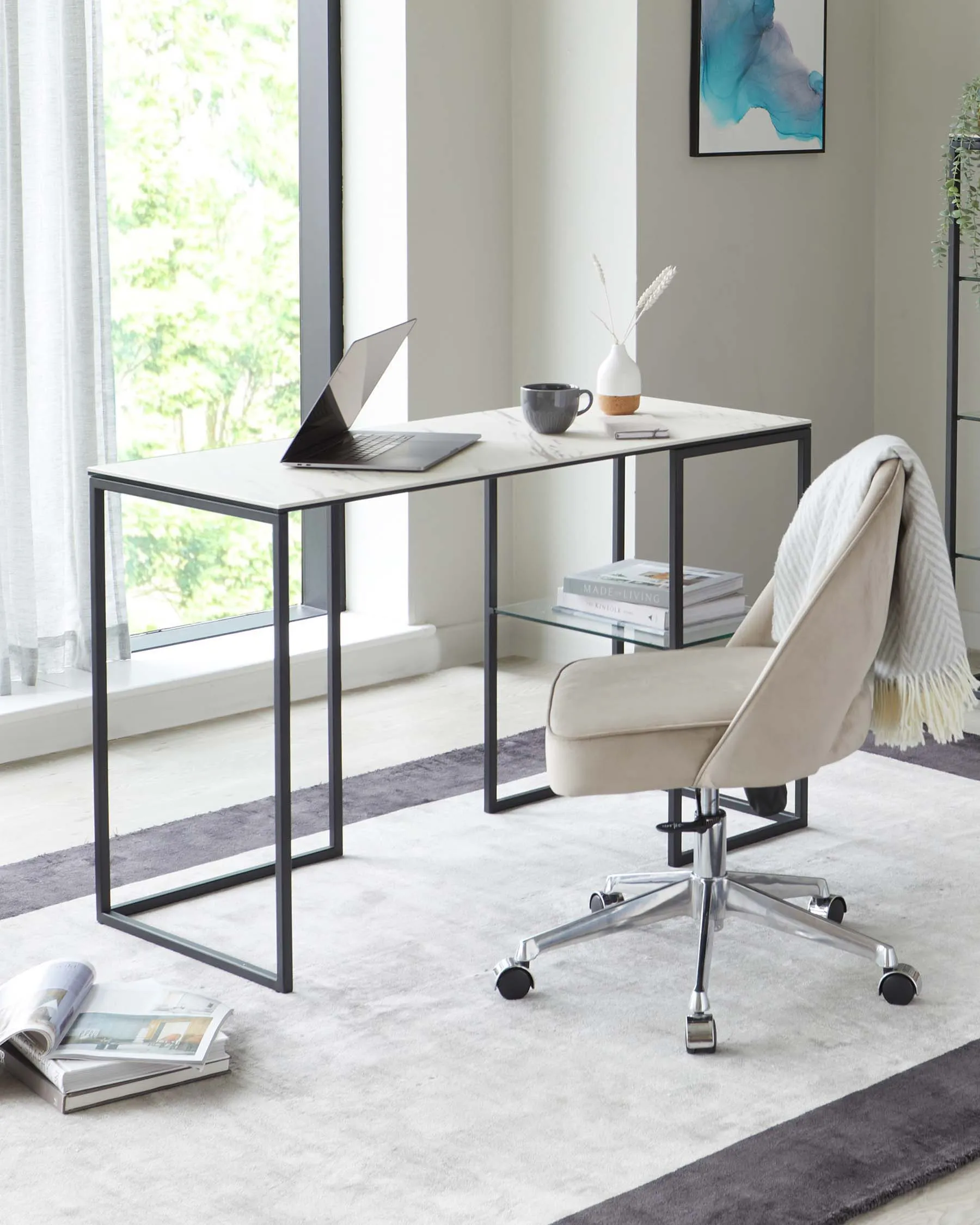 Georgia White Marbled Ceramic Desk