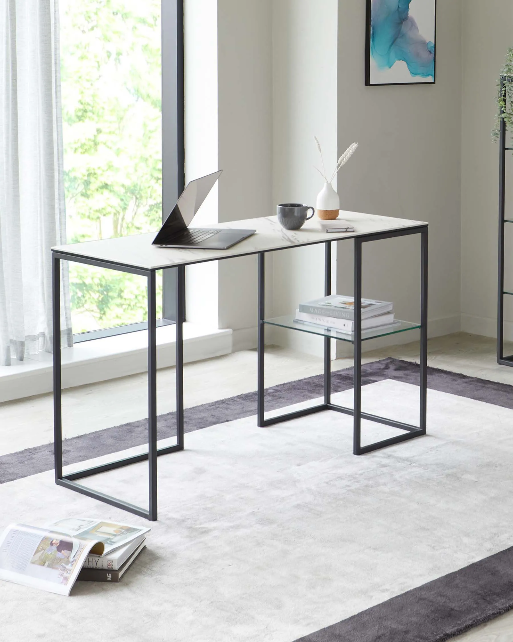 Georgia White Marbled Ceramic Desk