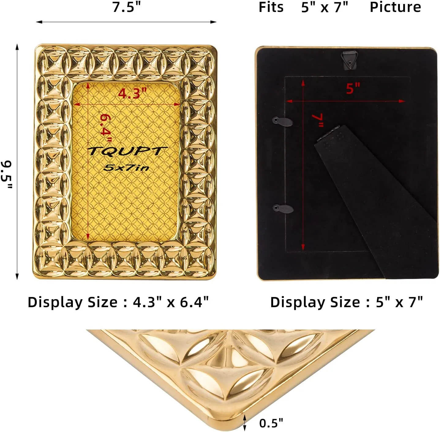 Gold Picture Frame Set,  2 Pack 4x6, 5x7 Photo Frames