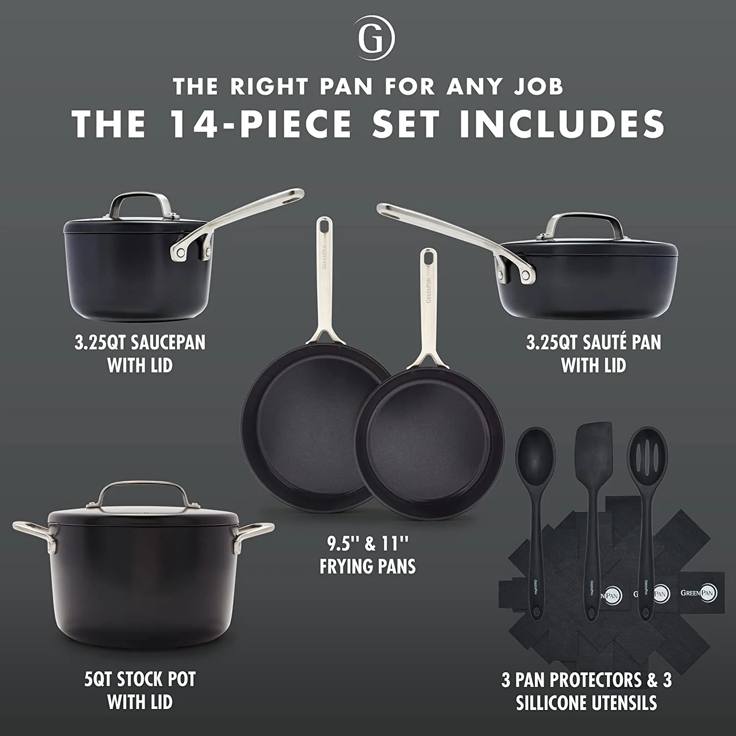GreenPan GP5 14 Piece Cookware Pots and Pans Set, Black