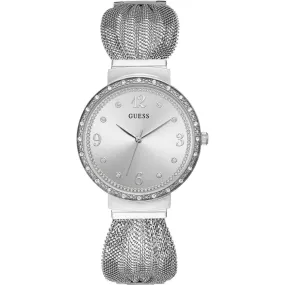 Guess Chiffon Crystal Silver Dial Ladies Watch W1083L1