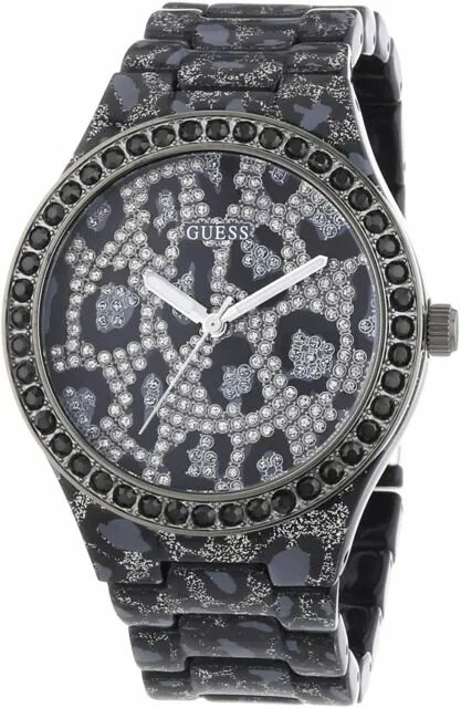 Guess U0015L1 Seductive Leopard Print w/ Crystal Dial Black 40mm Women Watches Lexor Miami