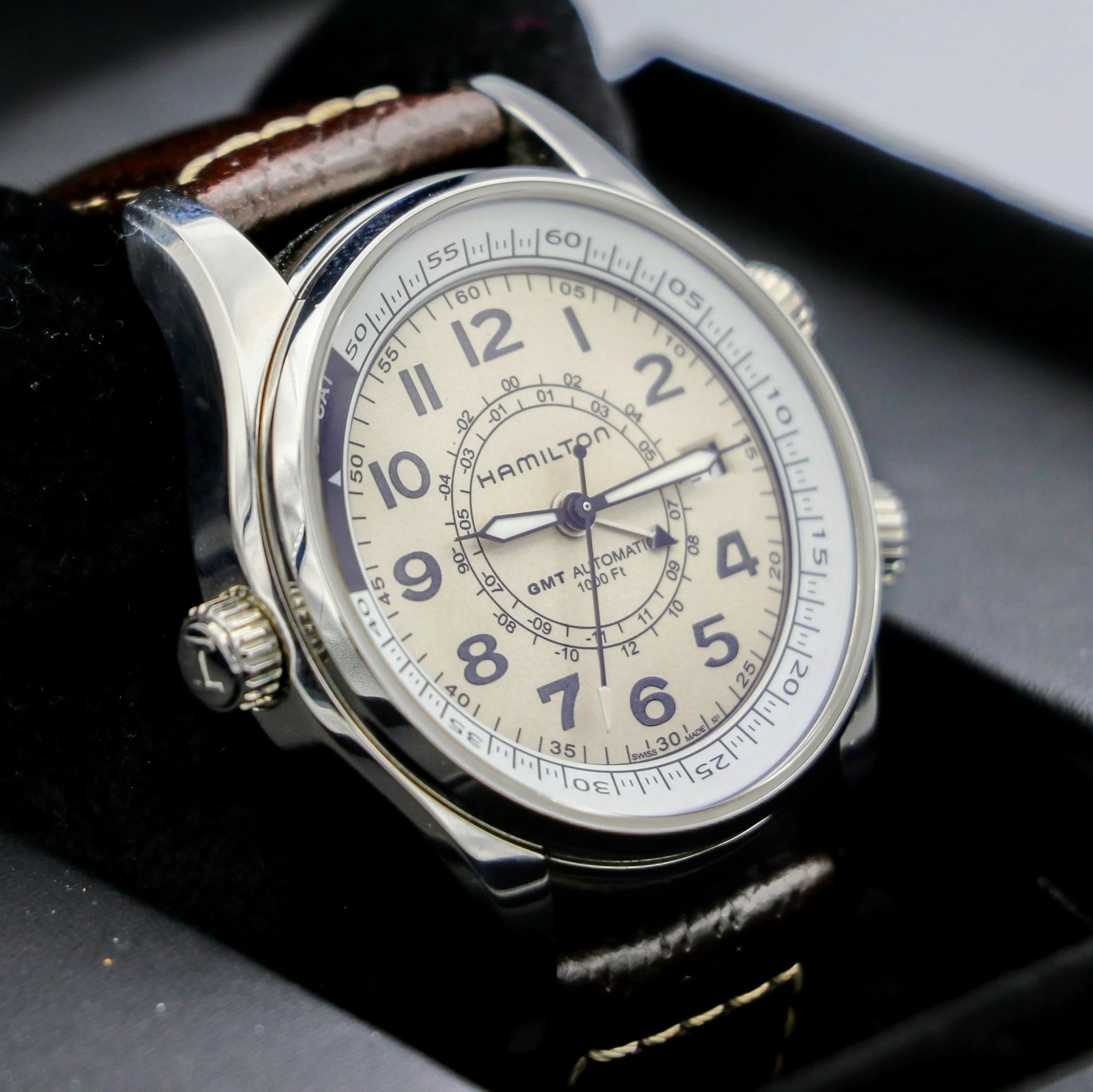 HAMILTON Khaki Skymaster Pilot GMT Automatic Wristwatch Swiss Original Box