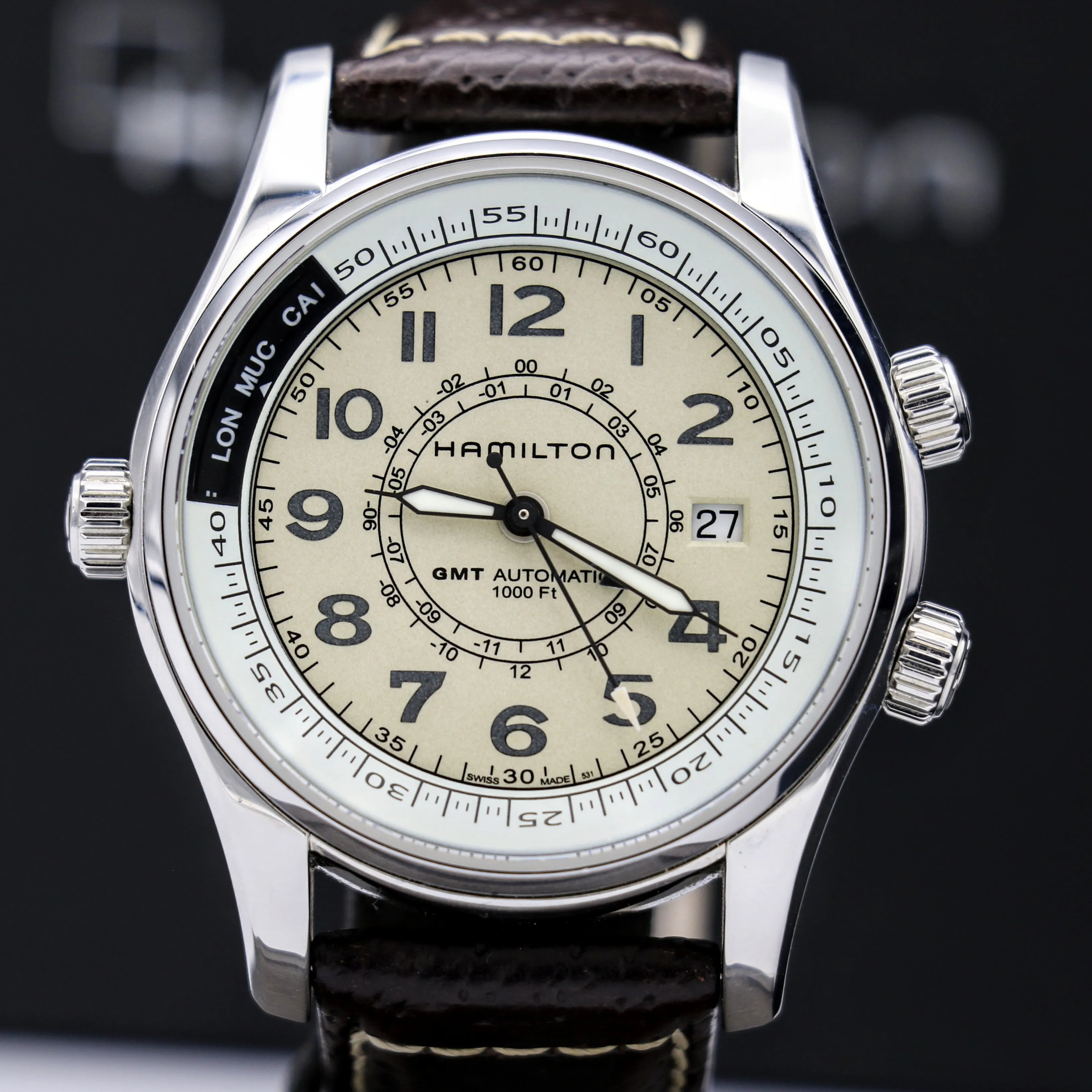 HAMILTON Khaki Skymaster Pilot GMT Automatic Wristwatch Swiss Original Box