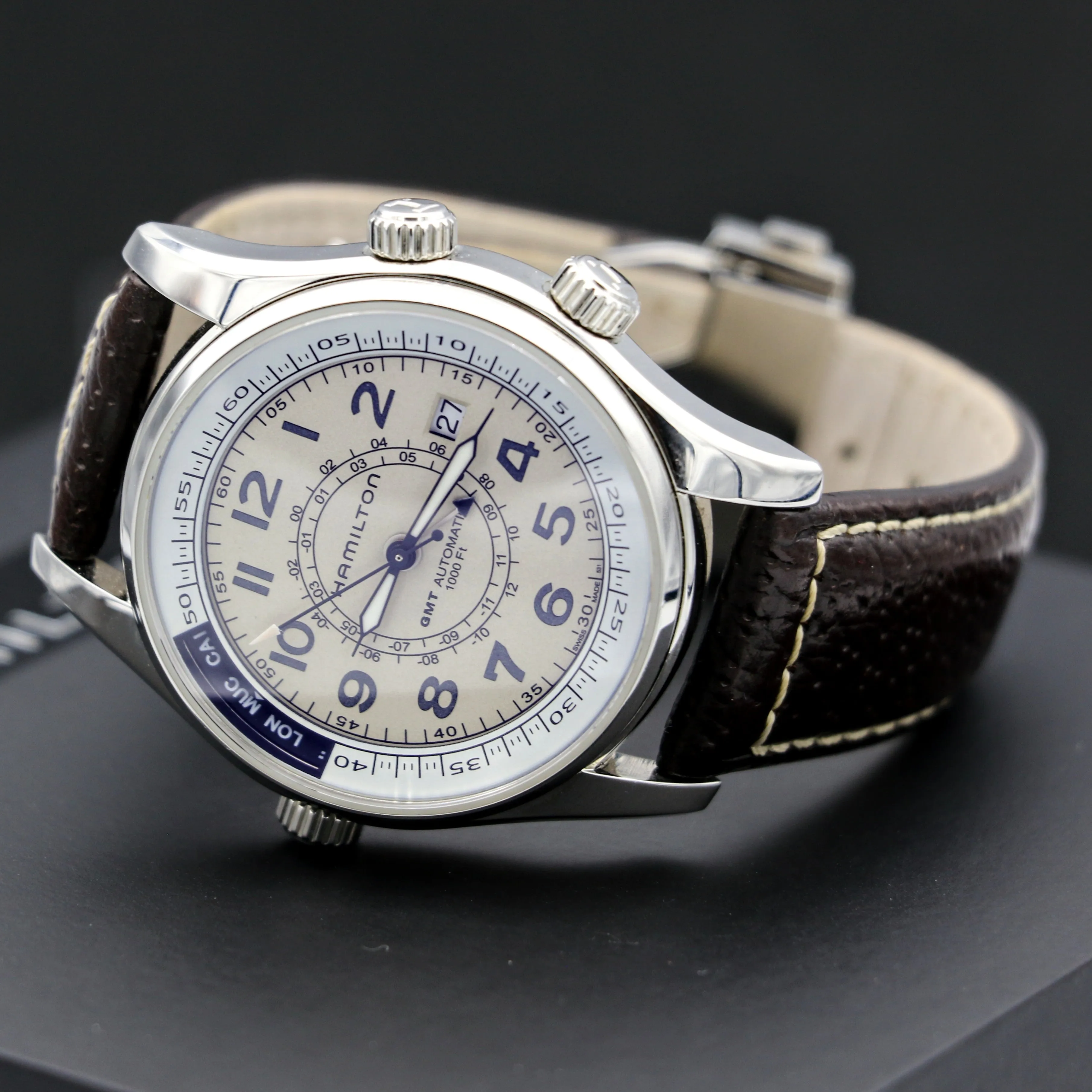 HAMILTON Khaki Skymaster Pilot GMT Automatic Wristwatch Swiss Original Box