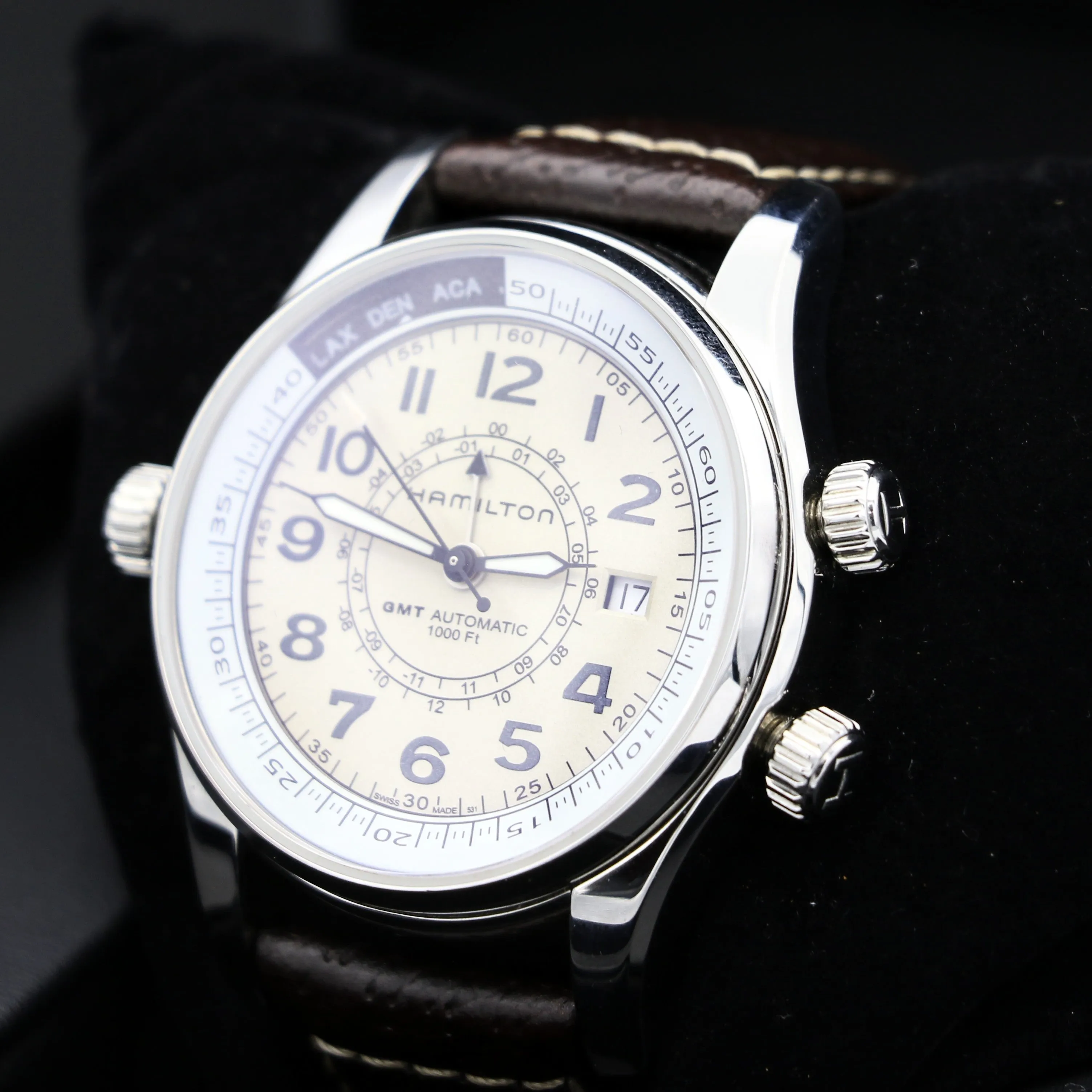 HAMILTON Khaki Skymaster Pilot GMT Automatic Wristwatch Swiss Original Box