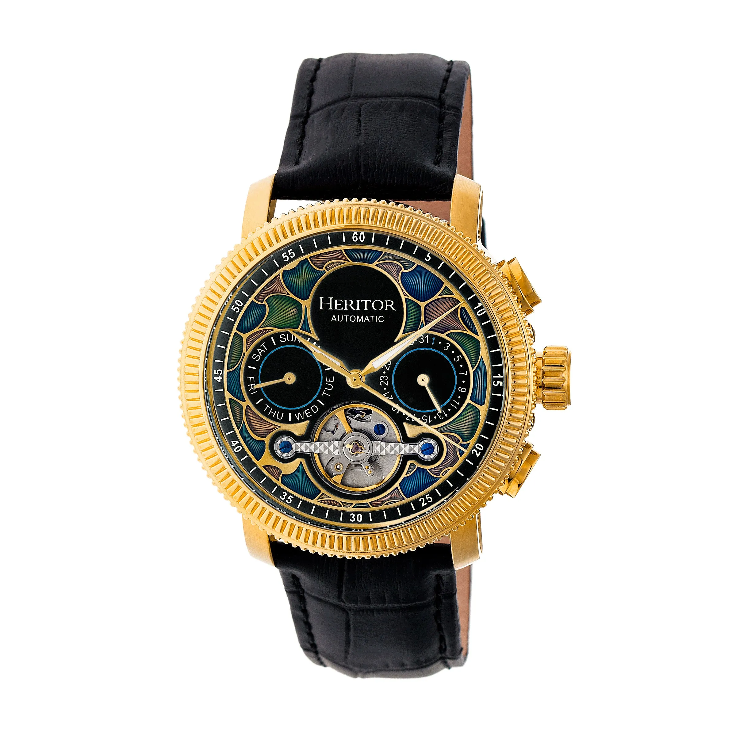 Heritor Automatic Aura Men's Semi-Skeleton Leather-Band Watch