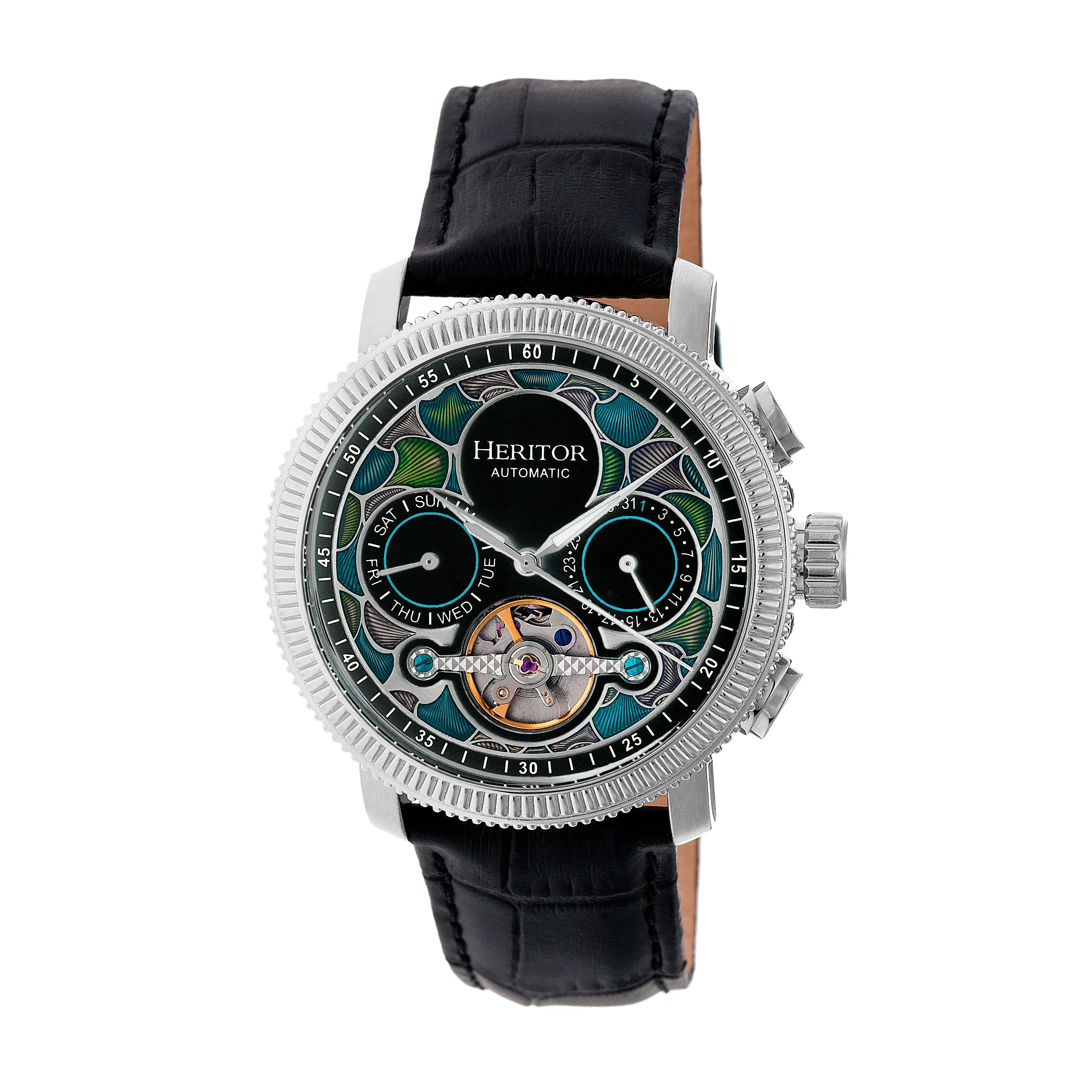 Heritor Automatic Aura Men's Semi-Skeleton Leather-Band Watch
