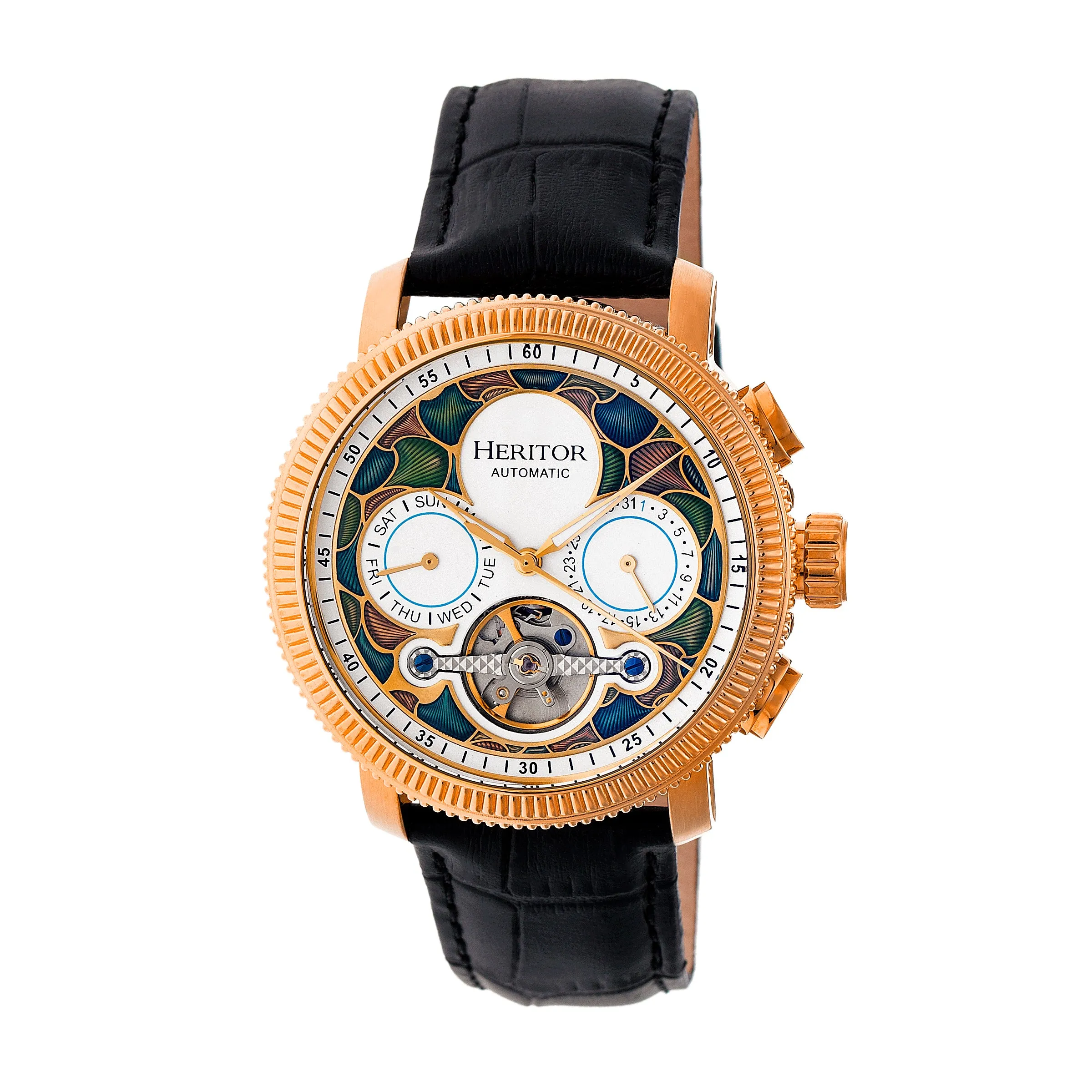 Heritor Automatic Aura Men's Semi-Skeleton Leather-Band Watch