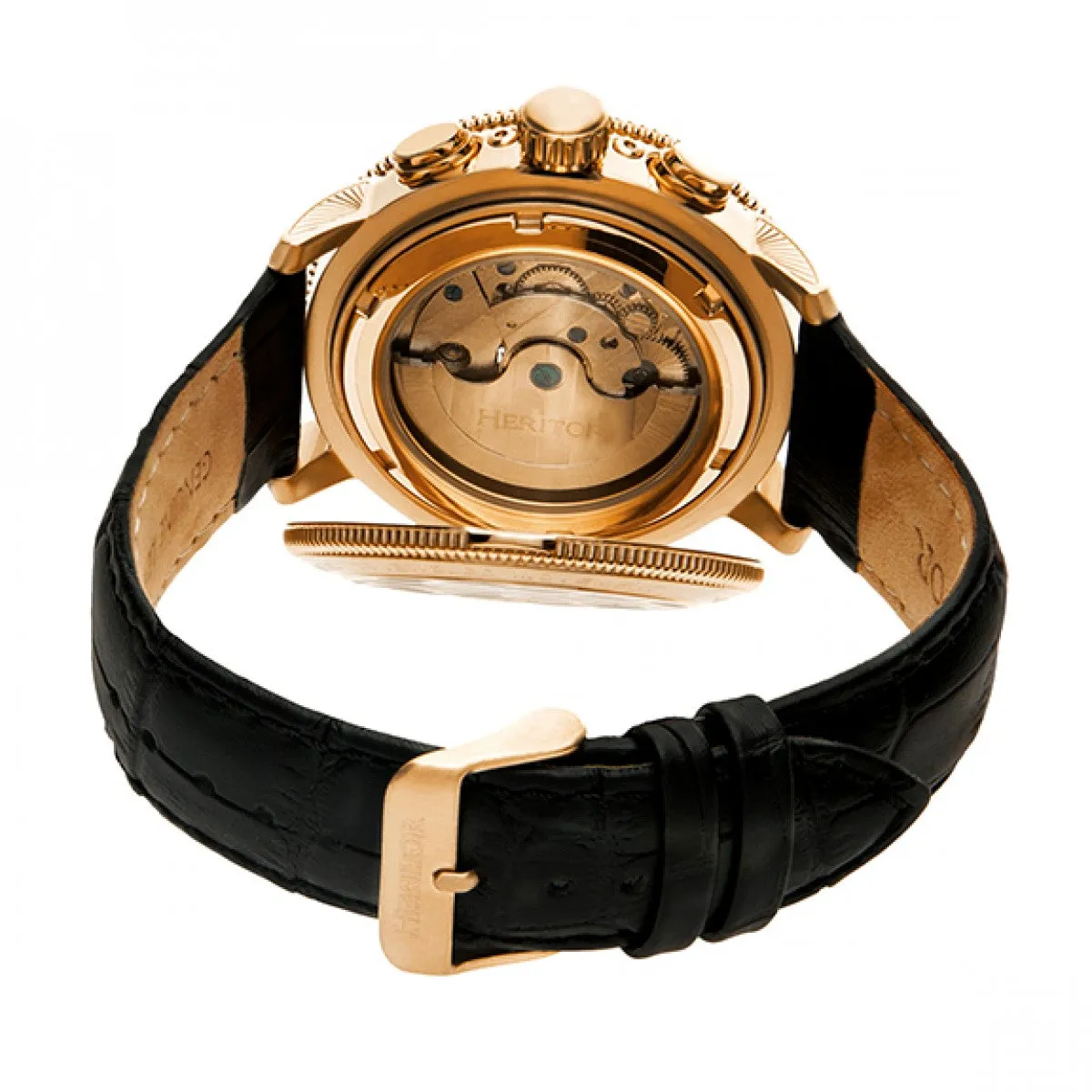 Heritor Automatic Aura Men's Semi-Skeleton Leather-Band Watch