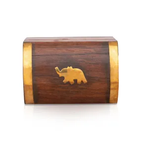 Jewel Box - 2 x 3 Inches | Half Round Shape Storage Box/ Elephant Inlaid Design Wooden Box for Women/ 100 Gms