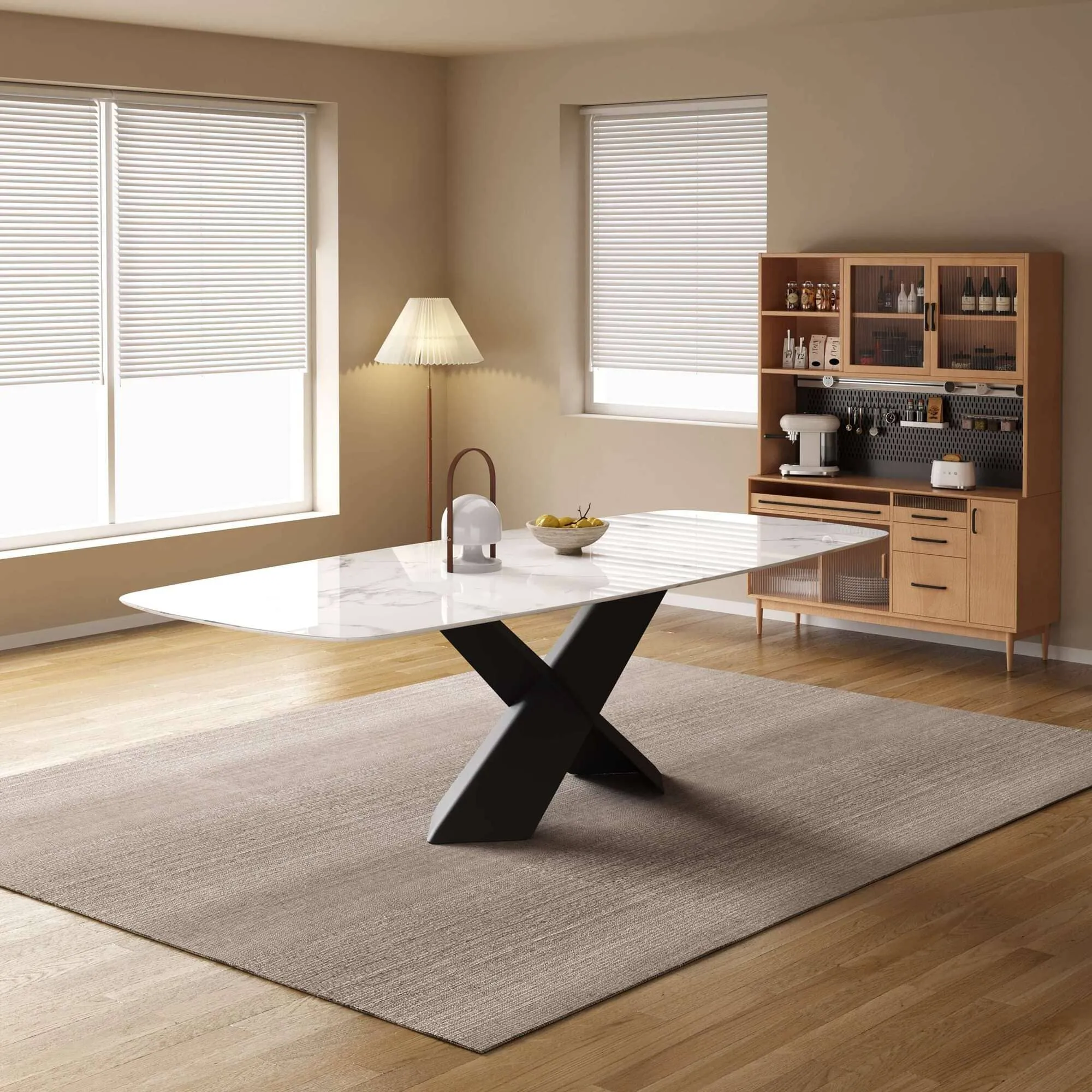 Katherine Rectangular Dining Table/Steel Base/Ceramic/Marble Top