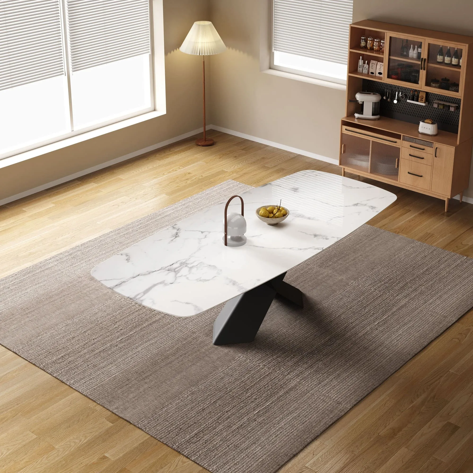 Katherine Rectangular Dining Table/Steel Base/Ceramic/Marble Top