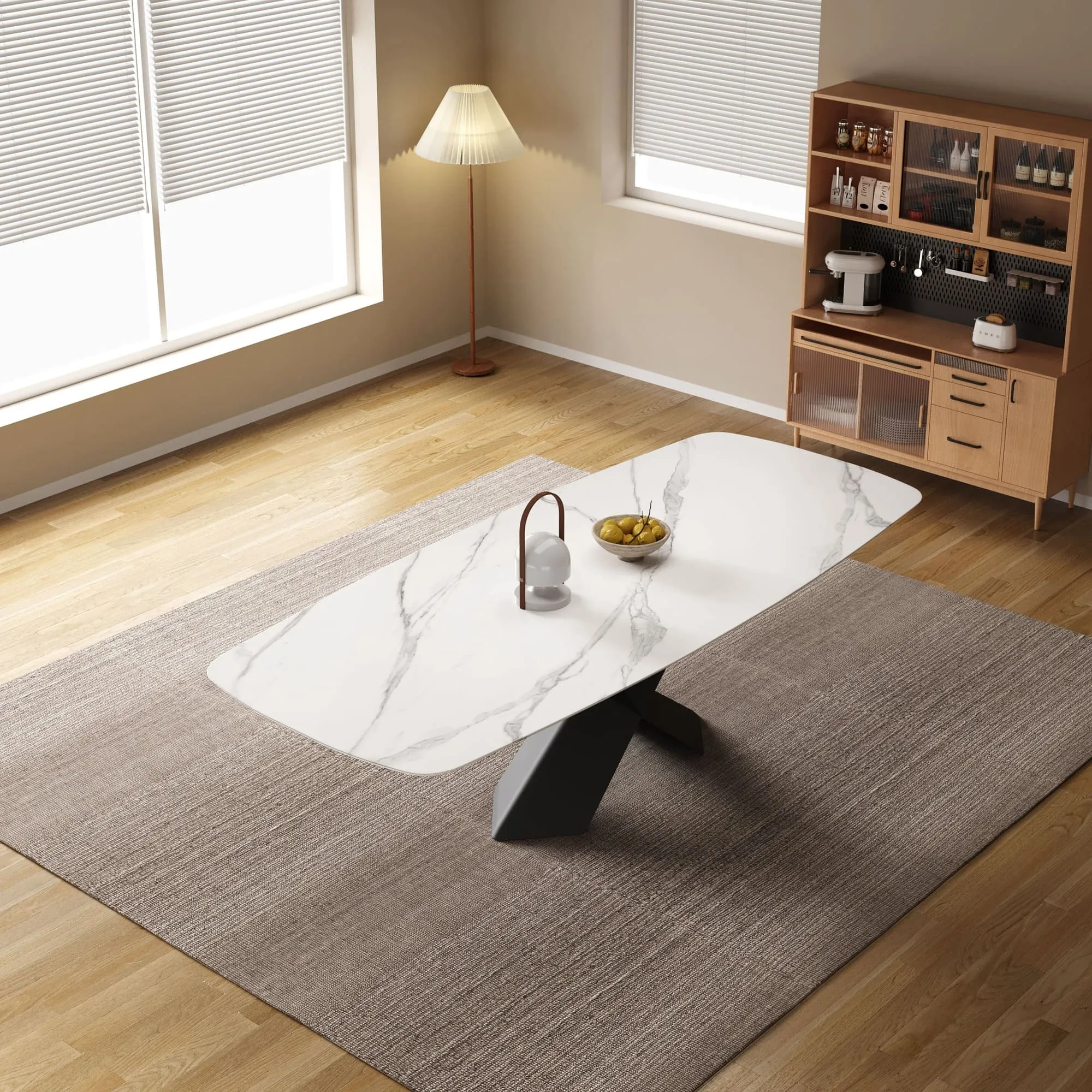 Katherine Rectangular Dining Table/Steel Base/Ceramic/Marble Top