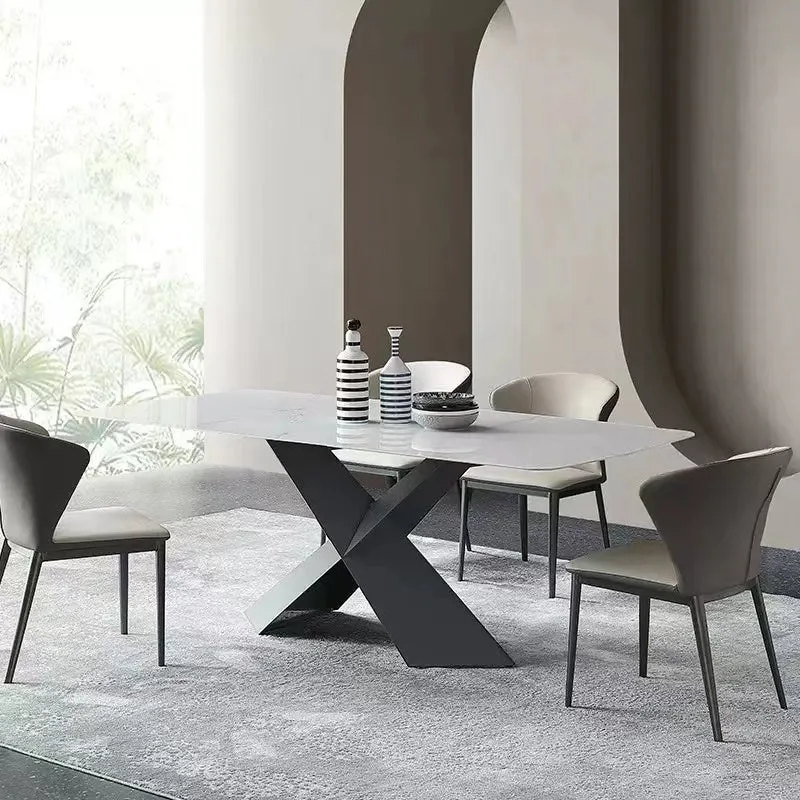 Katherine Rectangular Dining Table/Steel Base/Ceramic/Marble Top