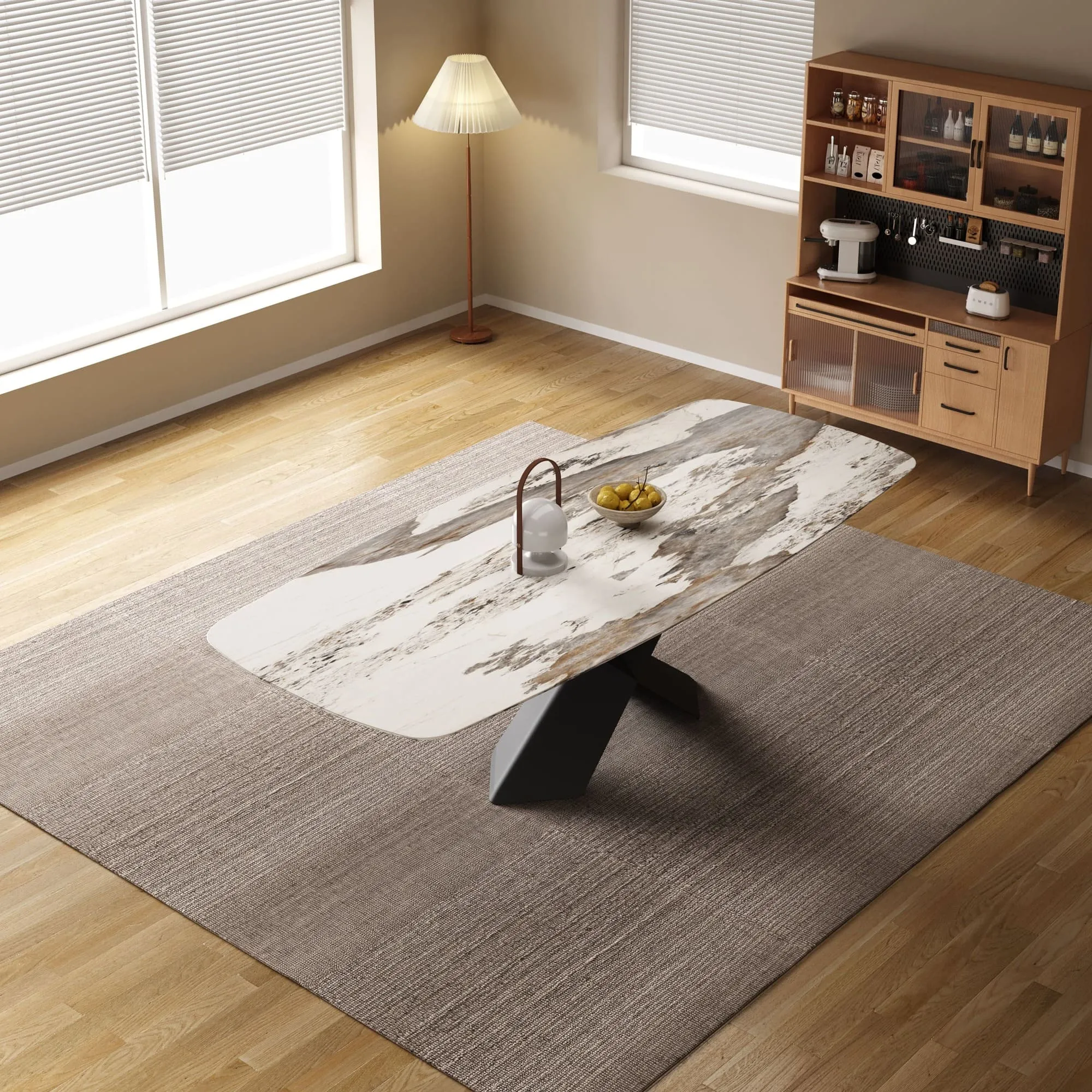 Katherine Rectangular Dining Table/Steel Base/Ceramic/Marble Top