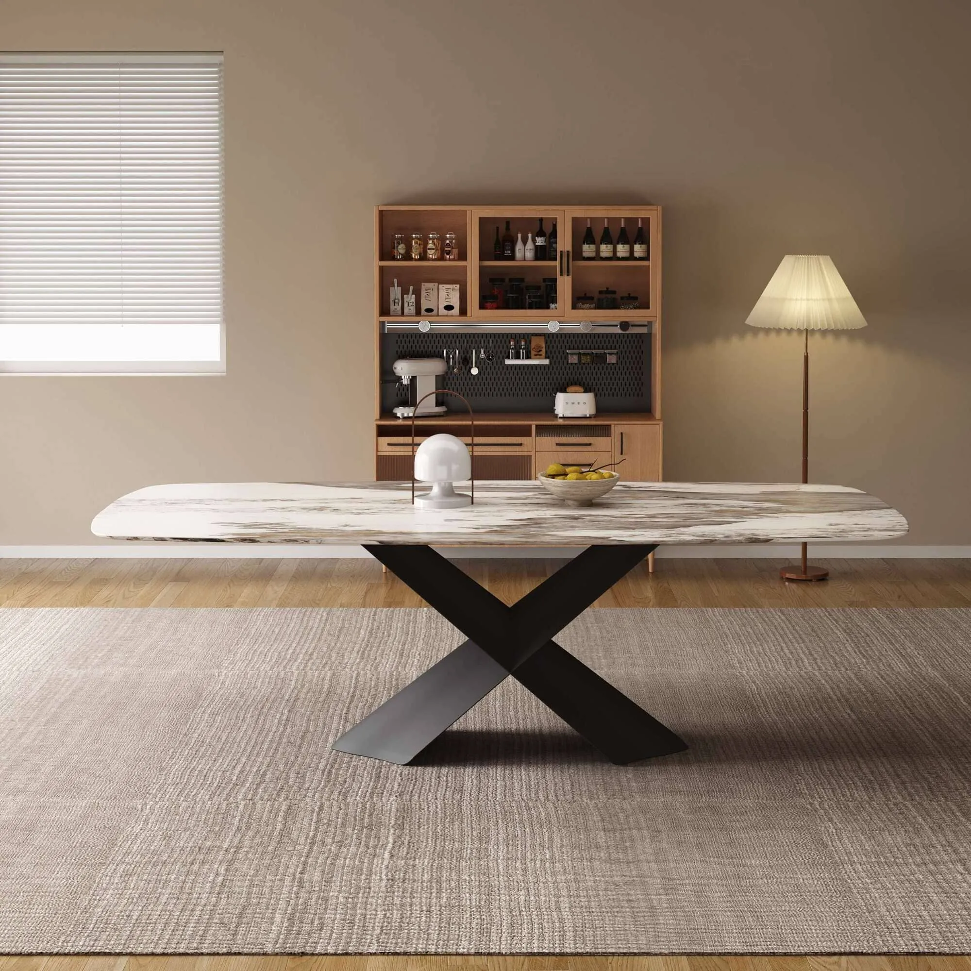 Katherine Rectangular Dining Table/Steel Base/Ceramic/Marble Top