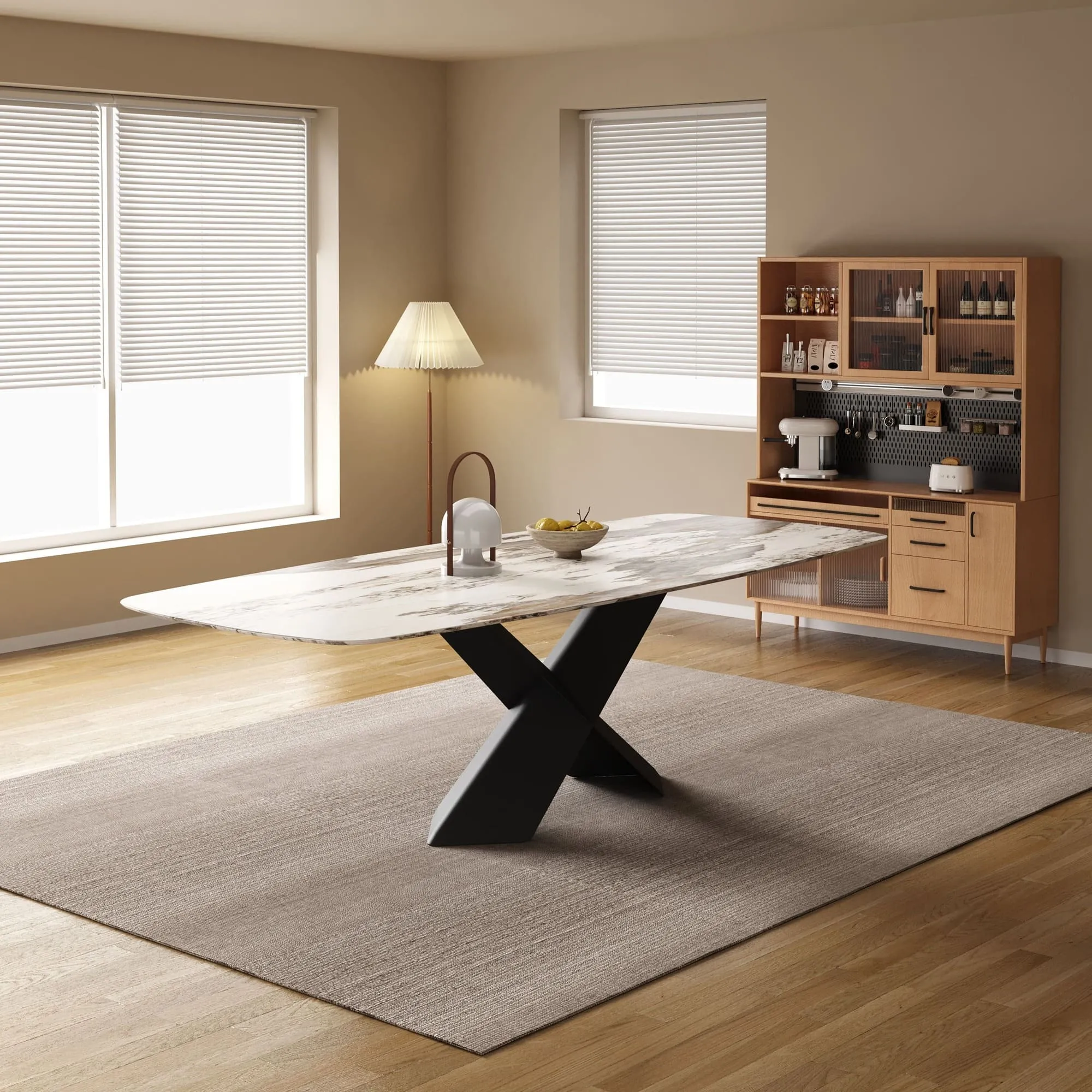 Katherine Rectangular Dining Table/Steel Base/Ceramic/Marble Top