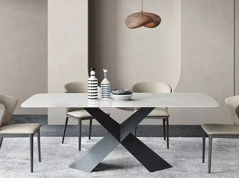Katherine Rectangular Dining Table/Steel Base/Ceramic/Marble Top