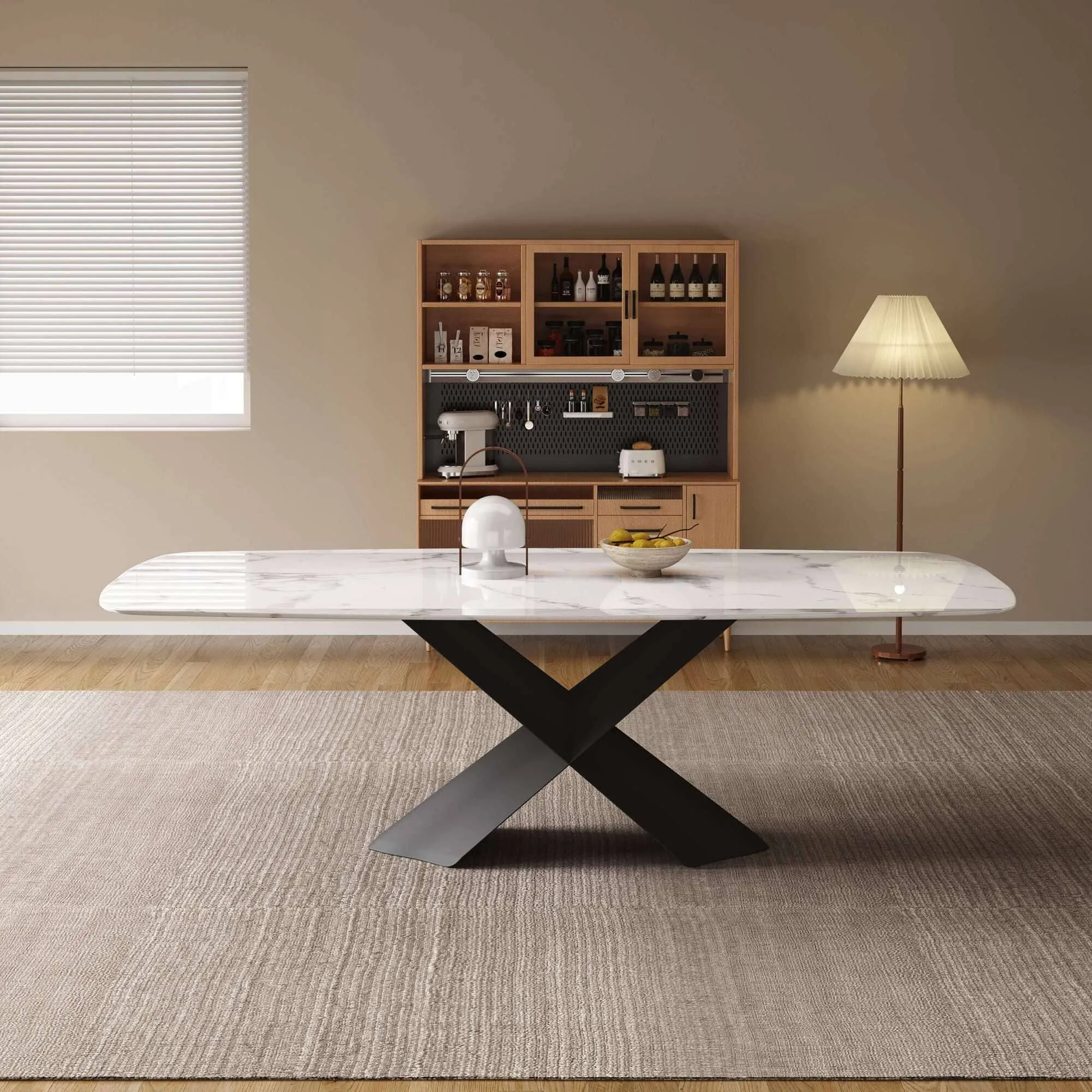 Katherine Rectangular Dining Table/Steel Base/Ceramic/Marble Top