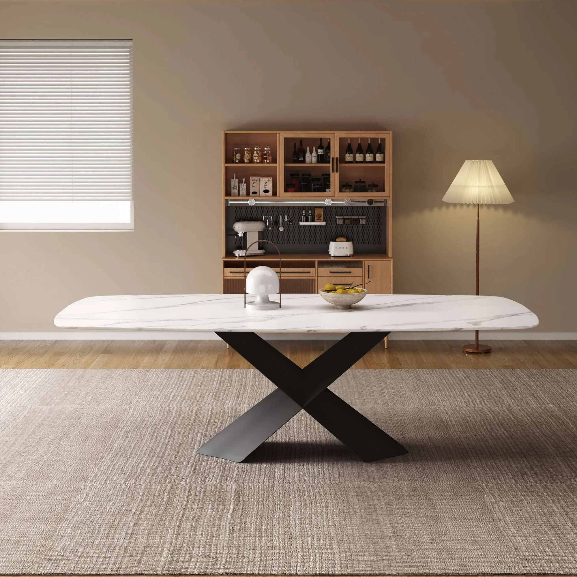 Katherine Rectangular Dining Table/Steel Base/Ceramic/Marble Top