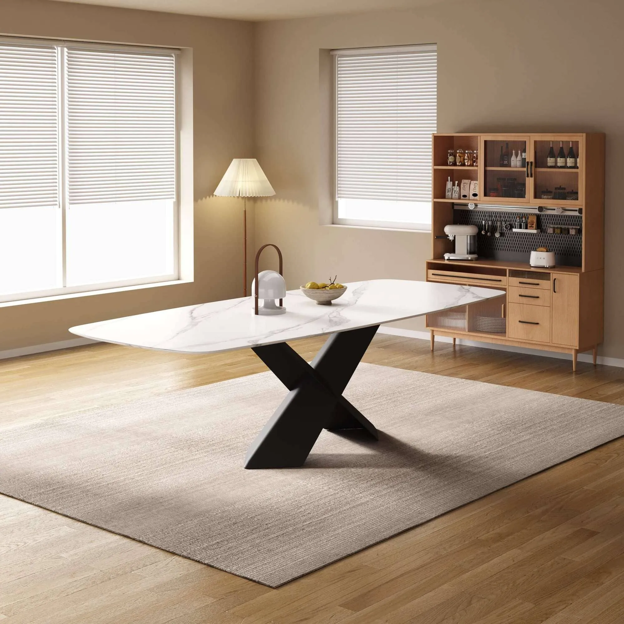 Katherine Rectangular Dining Table/Steel Base/Ceramic/Marble Top