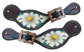 LEATHER SPUR STRAPS w/ White Poppy Flower