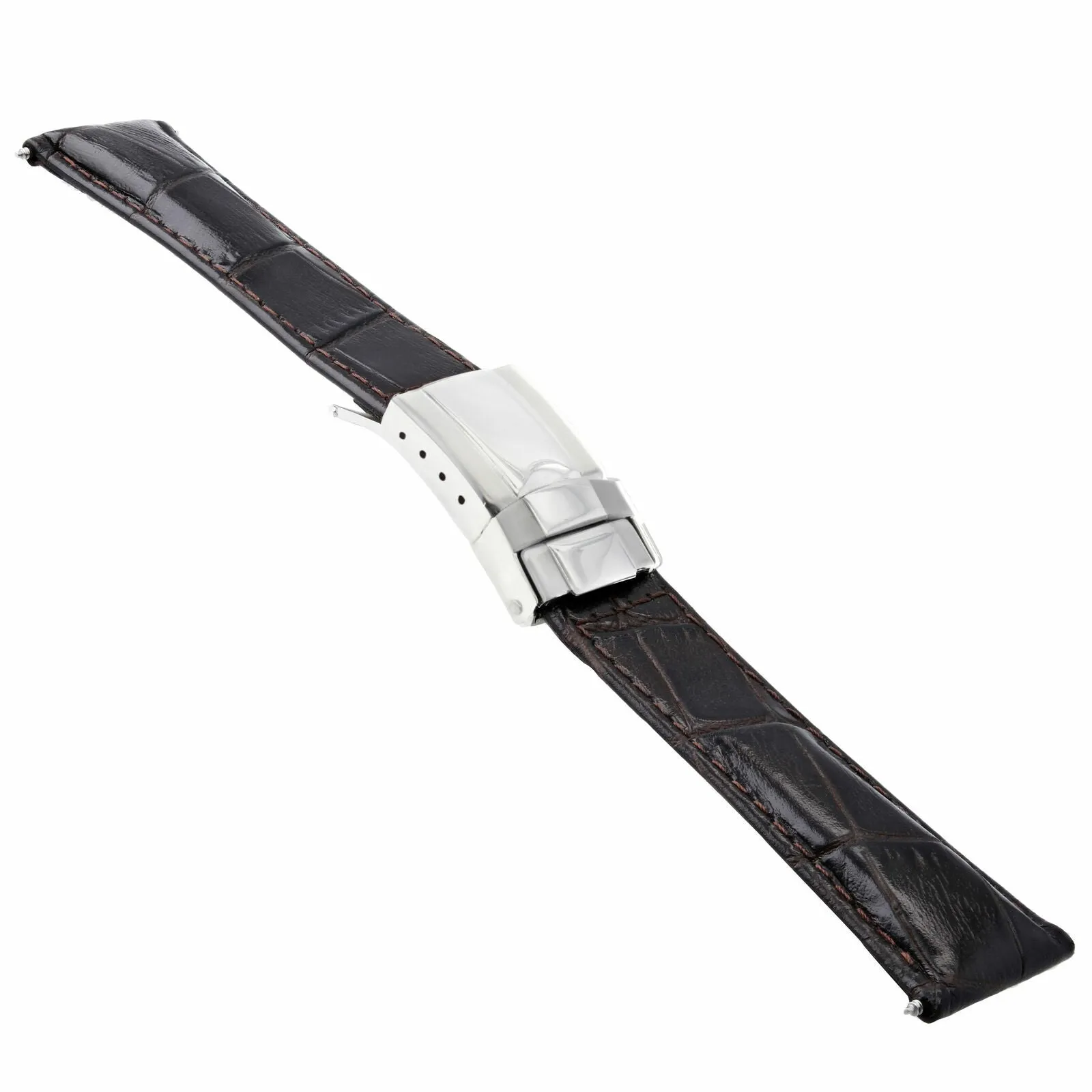 LEATHER STRAP FOR ROLEX DAYTONA 16518 16519 WATCH D/BROWN SHORT S/STEEL CLASP