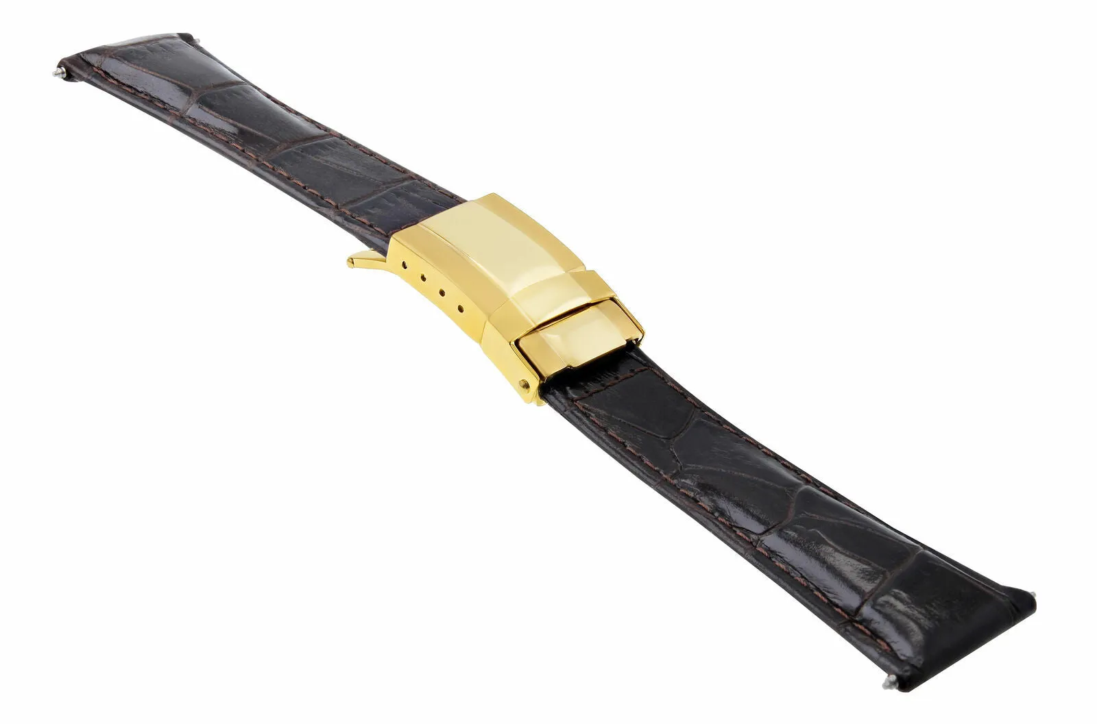 LEATHER STRAP FOR ROLEX DAYTONA 16518 16520 116523 D/BROWN #4DG SHORT GOLD CLASP