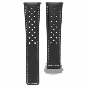 LEATHER WATCH BAND STRAP CLASP 19MM FOR TAG HEUER CARRERA TWIN BLACK WS PERFORAT