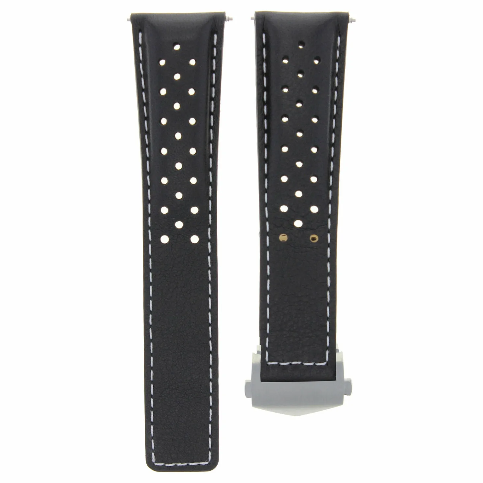 LEATHER WATCH BAND STRAP CLASP 19MM FOR TAG HEUER CARRERA TWIN BLACK WS PERFORAT