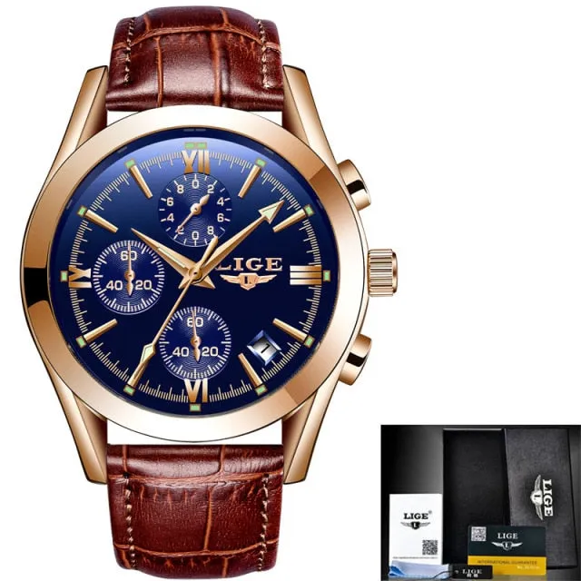 Luxury Military Quartz Watch Premium Leather Waterproof Sport Chronograph Watch