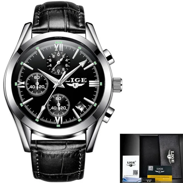Luxury Military Quartz Watch Premium Leather Waterproof Sport Chronograph Watch