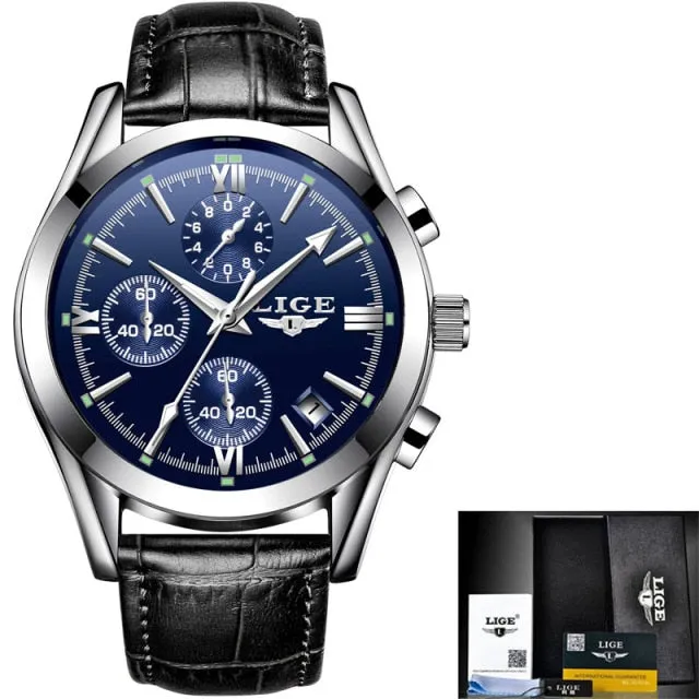 Luxury Military Quartz Watch Premium Leather Waterproof Sport Chronograph Watch