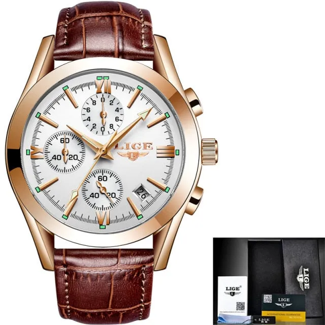 Luxury Military Quartz Watch Premium Leather Waterproof Sport Chronograph Watch