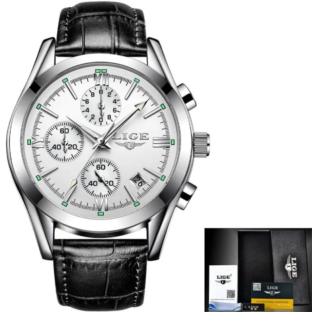 Luxury Military Quartz Watch Premium Leather Waterproof Sport Chronograph Watch