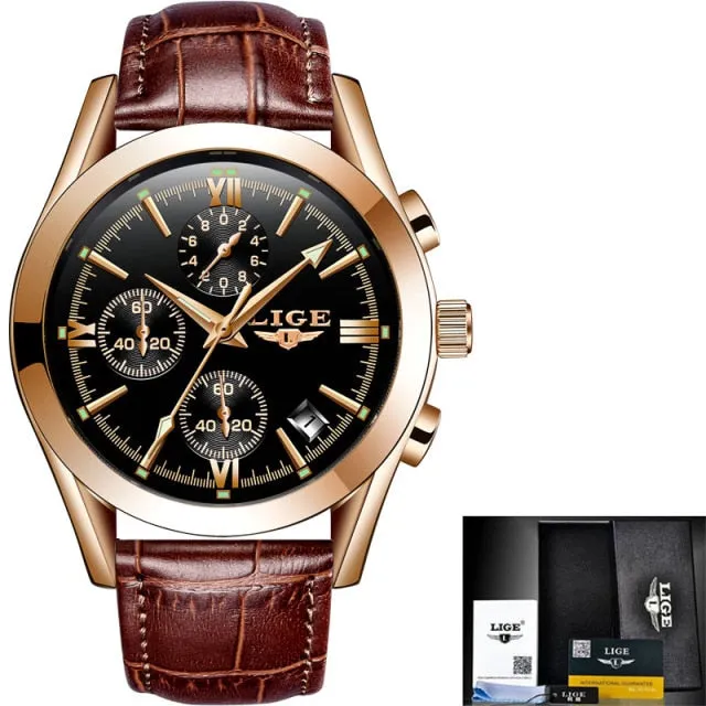 Luxury Military Quartz Watch Premium Leather Waterproof Sport Chronograph Watch