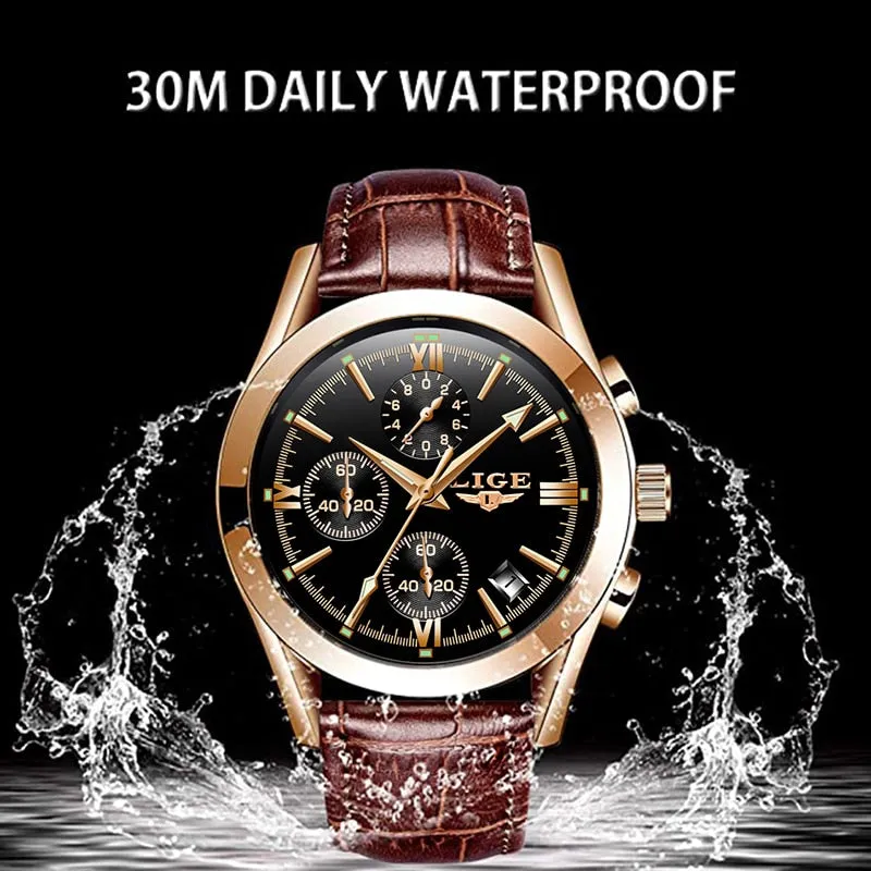 Luxury Military Quartz Watch Premium Leather Waterproof Sport Chronograph Watch