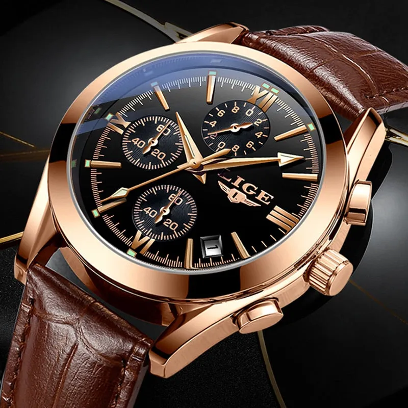 Luxury Military Quartz Watch Premium Leather Waterproof Sport Chronograph Watch