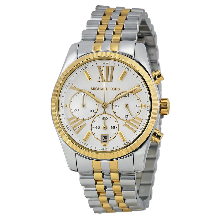Michael Kors Lexington Chronograph Mother of Pearl Two-tone Ladies Watch MK5955
