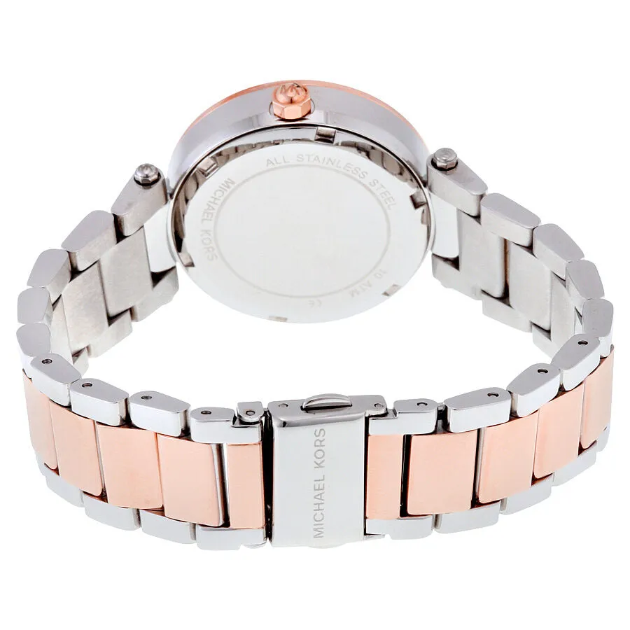 Michael Kors Mini Parker Silver Dial GMT Two Tone Stainless Steel Ladies Watch MK6306