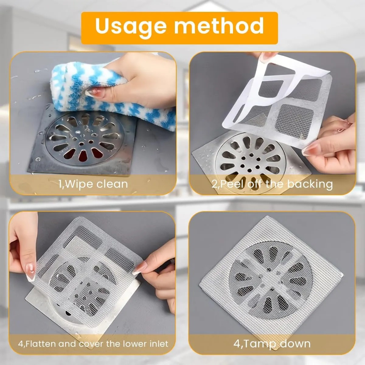 MOROVIK 10Pack Disposable Shower Drain Hair Catcher, Drain Hair Catcher Waterproof Mesh Stickers for Bathroom Accessories, Apartment Essentials for Kitchen, Sink, Bathtub (4" X 4") (10)