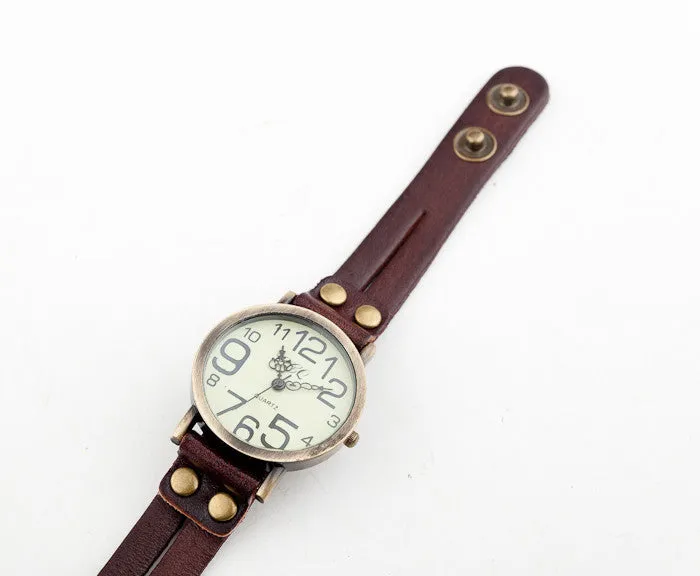 New Antique Watch Fashion Wrap Winding Vintage Watch Cow leather Bracelet Watches Ladies Women Wristwatches